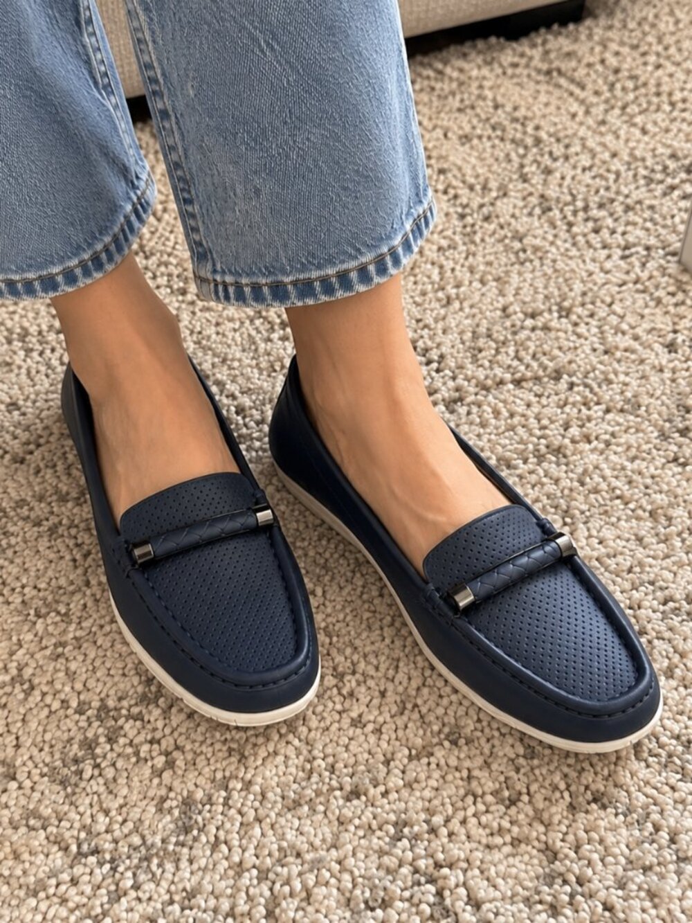 Nautica Women’s Slip On Loafers Navy Blue Size 7.5 Perforated Comfort Flats NWOT